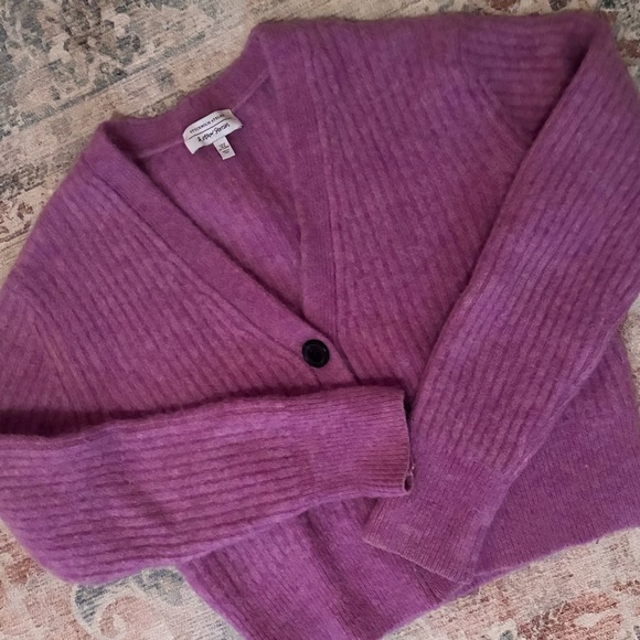 & Other Stories Cardigan Sweater Alpaca & Wool Purple Cropped Women M Coquette - Picture 9 of 11